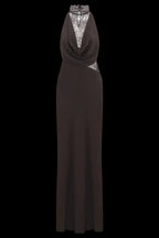 SAVANNAH TERRACOTTA HALTER LACE BODYCON MAXI DRESS