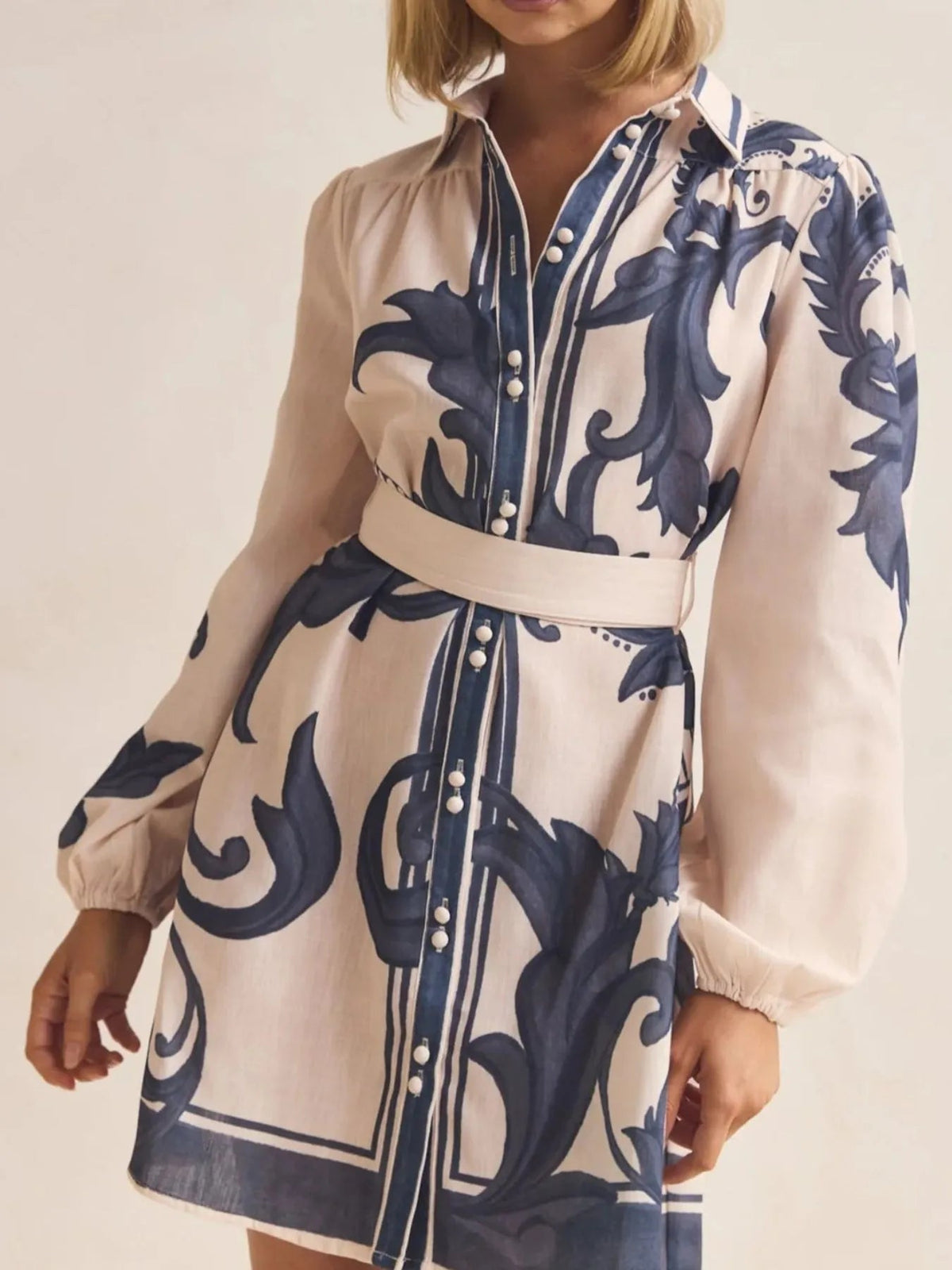Printed Long Sleeve Shirt Dress