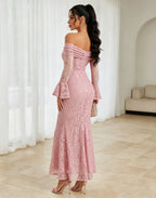 Rosalind Off-Shoulder Lace Mermaid Maxi Dress - Pink