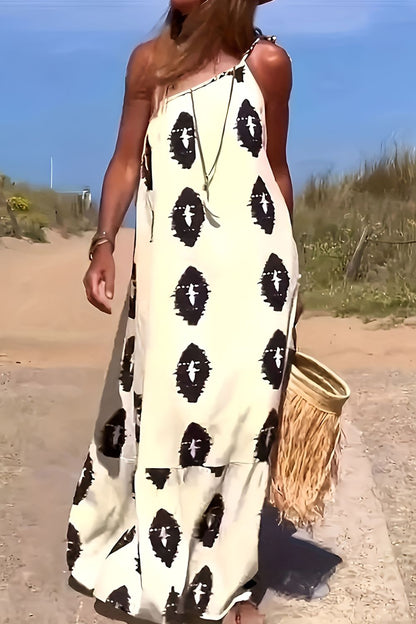 Printed Single Shoulder Maxi Dress Trendsi