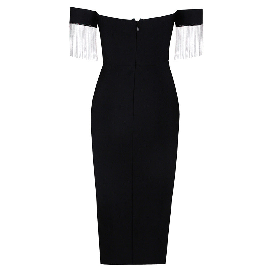 Black Off-shoulder Tube Top Elegant Slim Bandage Dress Hip Skirt For Women aclosy