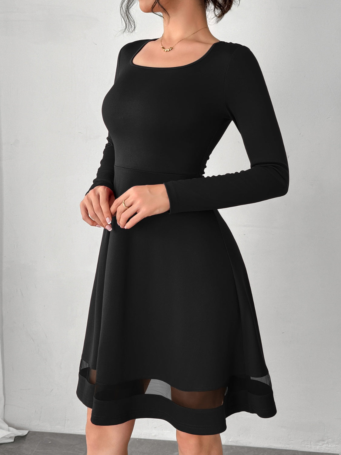 Square Neck Long Sleeve Mini Dress Trendsi