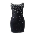 Bandage One-piece Dress Short Black High-end Evening Dress Aclosy