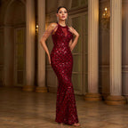 Elegant Sleeveless Round Neck Sequins Slim Sheath Banquet Fishtail Dress null
