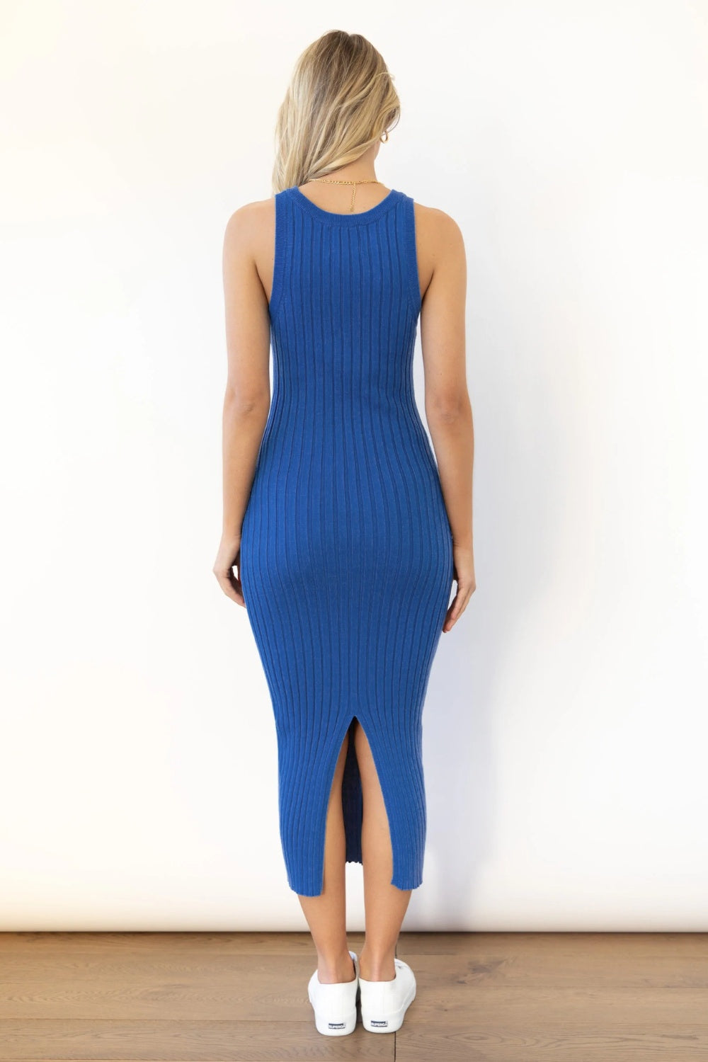 Slit Ribbed Round Neck Sleeveless Dress Trendsi