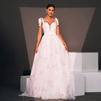 Sleeveless Off-the-shoulder Strap Banquet Printed Large Swing Evening Dress aclosy