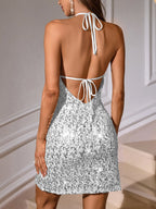 Evana Backless Sequin Sling Mini Dress