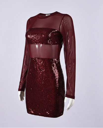 Alisha Sequin Red Mini Sleeved Party dress