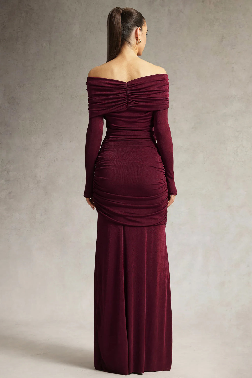 Chic Off-shoulder Long Sleeves Streamer Folds Maxi Dress