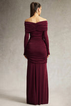 Chic Off-shoulder Long Sleeves Streamer Folds Maxi Dress