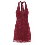 Backless Mesh Flocked Sequin Slip Dress aclosy