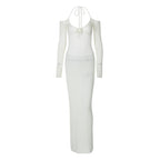 Back Lace Up Slim Fit Hollow Long Sleeve Dress Aclosy