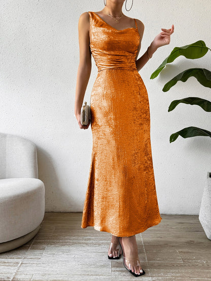 Honey Asymmetric Neck Sleeveless Midi Dress Trendsi