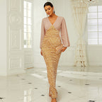 Women's Fashion V-neck Long-sleeved Sequin Dress Aclosy