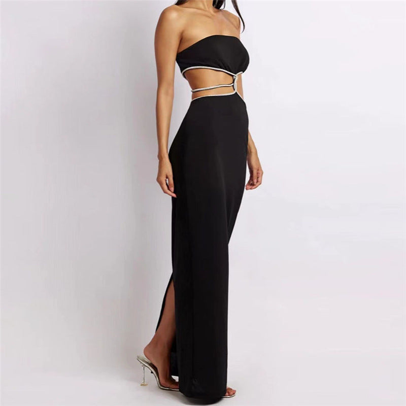 Women's Fashion Hollowed-out Slim Fit Slit Dress Aclosy