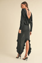 Mable Backless Asymmetric Ruffle Hem Dress Trendsi