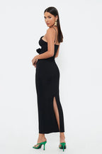 Flower Hollow Slim -fitting Neck Mid -length Suspender Dress aclosy