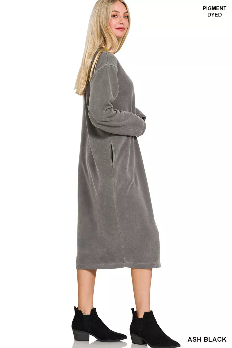 Zenana Soft Fleece Pigment Dye Sweatshirts Dress