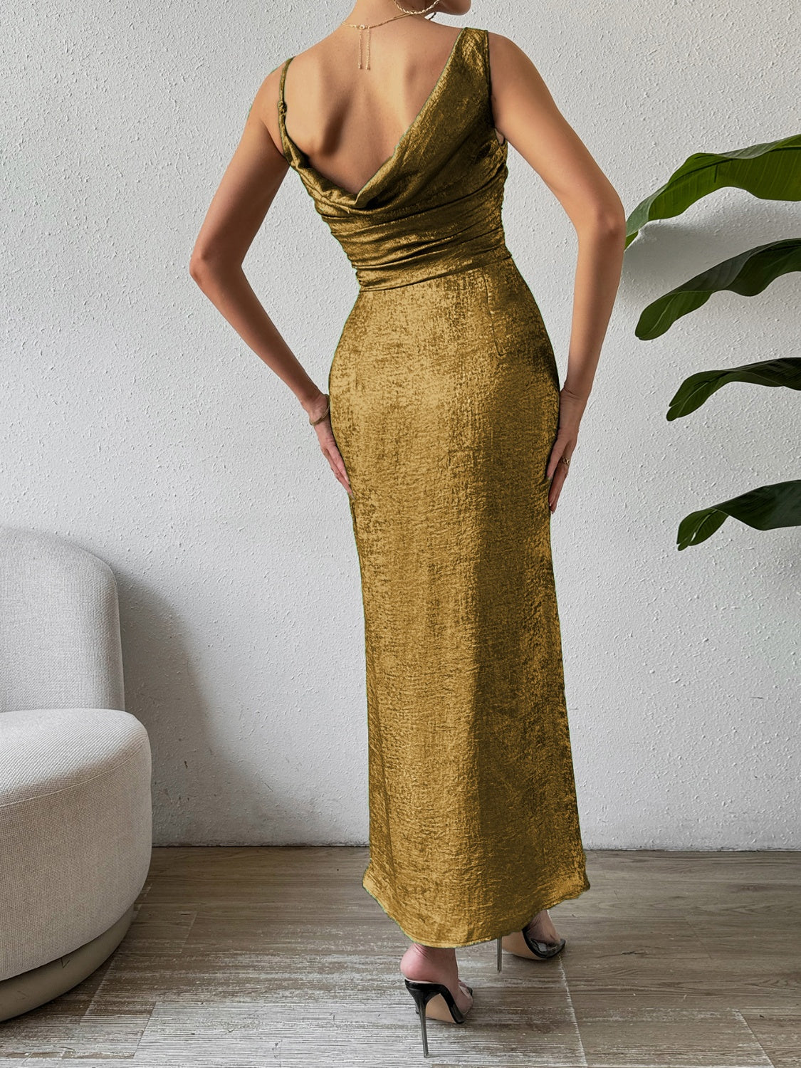 Honey Asymmetric Neck Sleeveless Midi Dress Trendsi