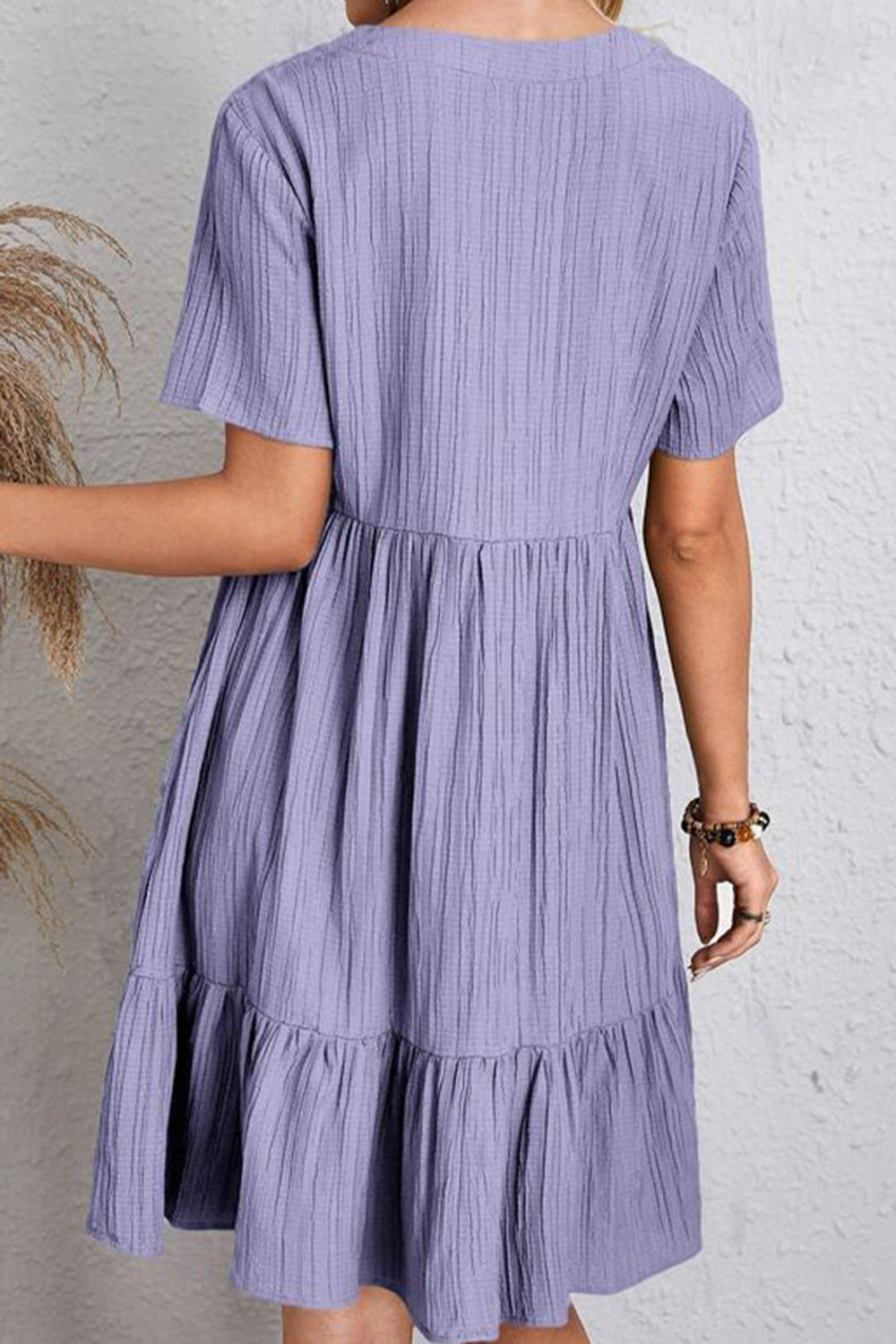 Full Size Ruched V-Neck Short Sleeve Dress Trendsi