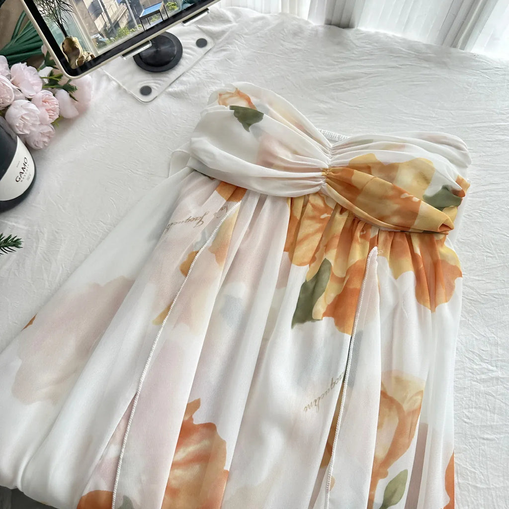 Coraline Backless Floral Chiffon Maxi Dress - White