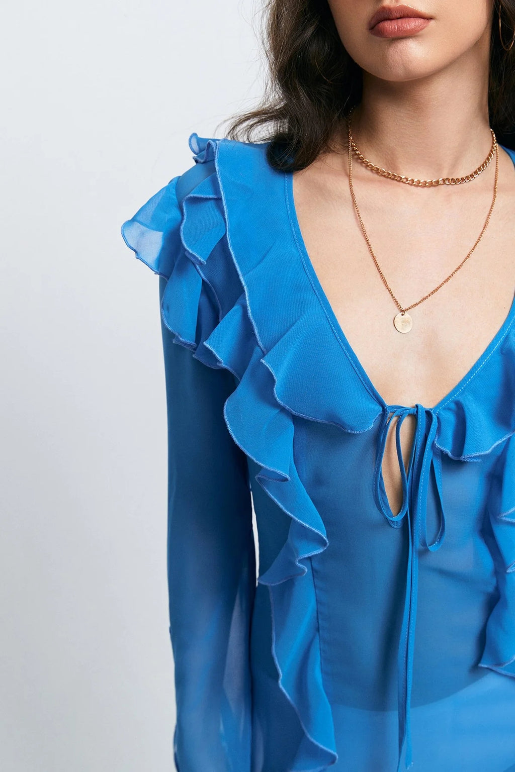 The New Women's Sexy Perspective Anti -car Edge -based Rope V -neck Open Fork Dress aclosy