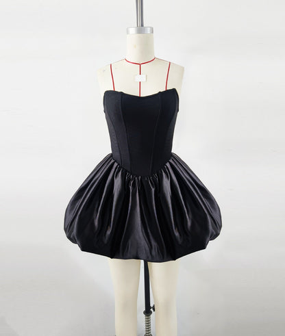 High-end Women's Fishbone Tube Top Pettiskirt Fluffy Pumpkin Dress Gold Aclosy