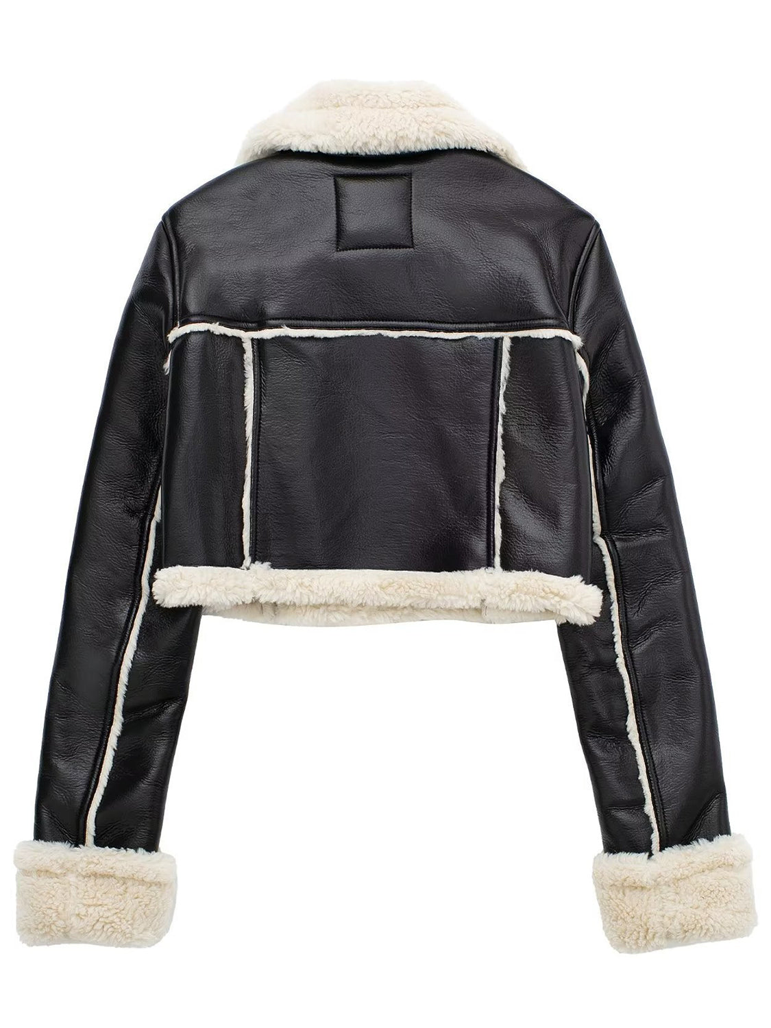 Collared Neck Long Sleeve Plush Cropped Jacket Trendsi