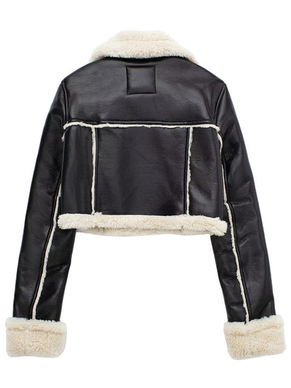 Collared Neck Long Sleeve Plush Cropped Jacket Trendsi