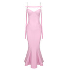 Women's Pink Chain Fishtail Bandage One-piece Dress Aclosy
