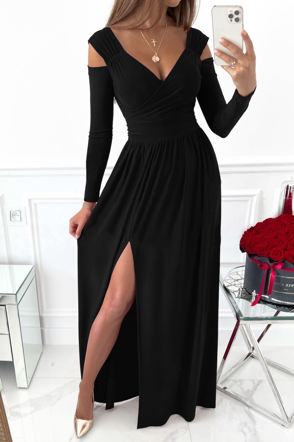 Slit Surplice Long Sleeve Maxi Dress Trendsi