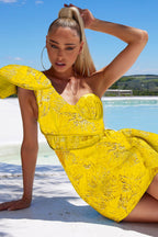 Women's Elegant Jacquard One Shoulder Short Dress Aclosy