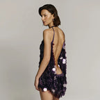 Backless Sequined Halter Neck Mini Dress