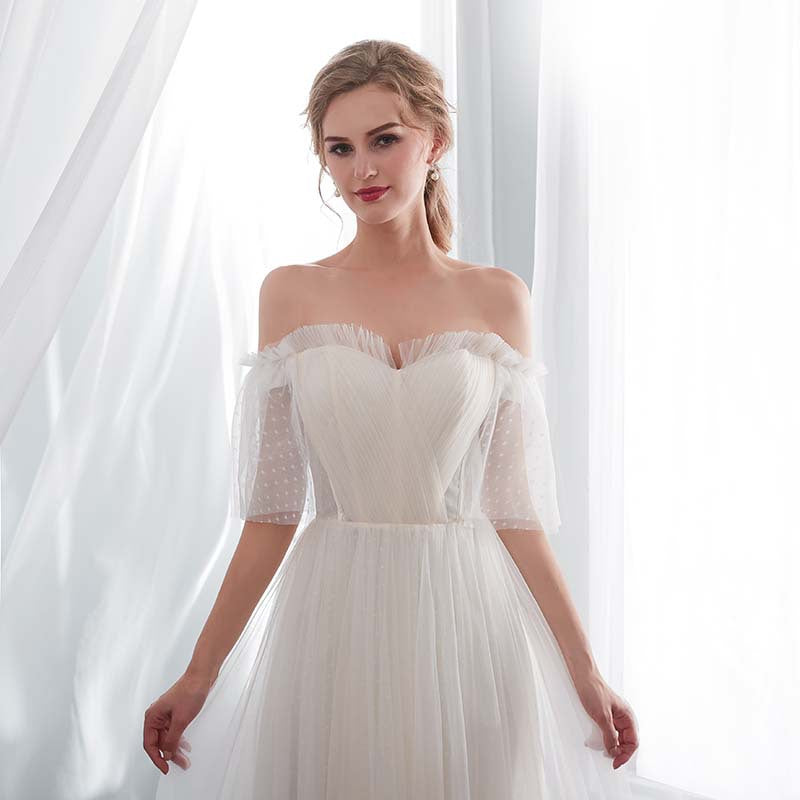 White Off Shoulder Elegant Prom Dress Aclosy