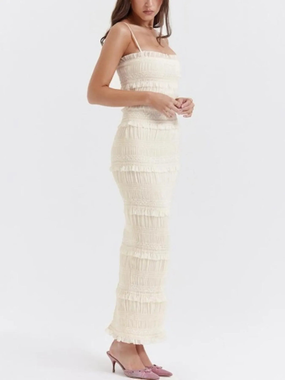 Frill Tiered Textured Maxi Cami Dress