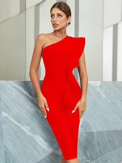 Flying Sleeves Knitted Tight Fit Medium Bandage Dress Aclosy