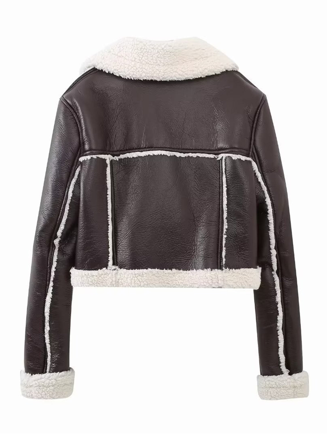 Collared Neck Long Sleeve Plush Cropped Jacket Trendsi