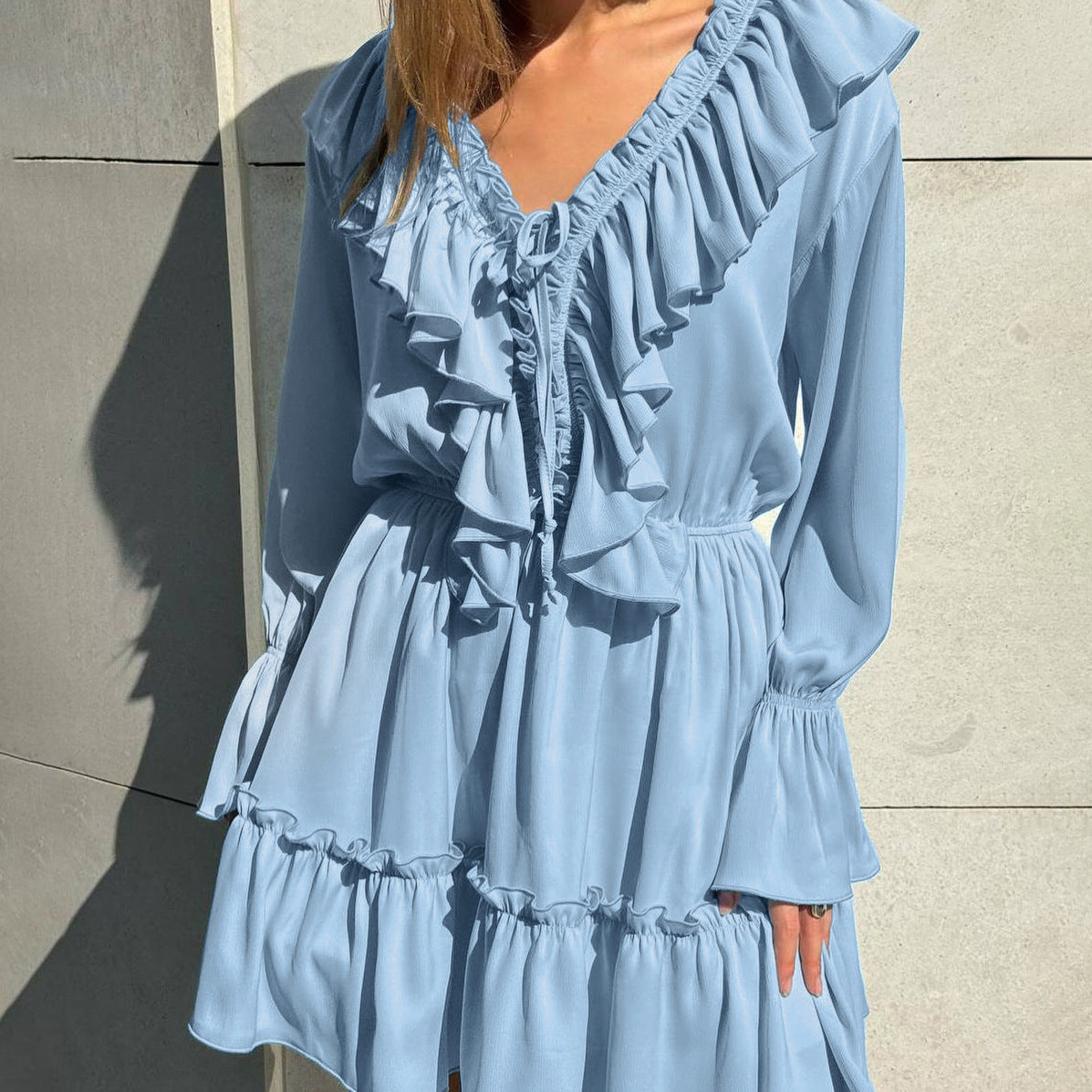 Alyia V-Neck Ruffle Mini Dress