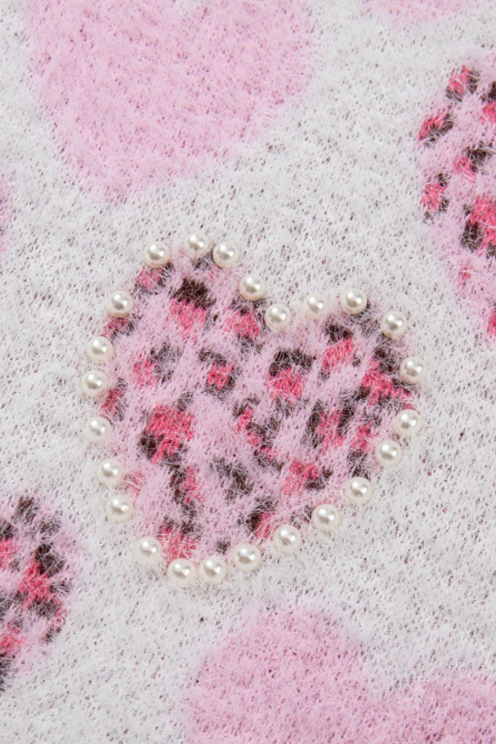 Pearl Detail Heart Round Neck Sweater Trendsi