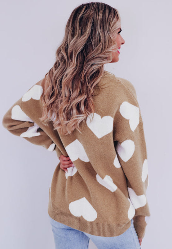 Heart Round Neck Long Sleeve Sweater Trendsi