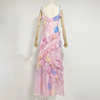 Amoi V-neck Strap Slim Fit Ruffled Dress