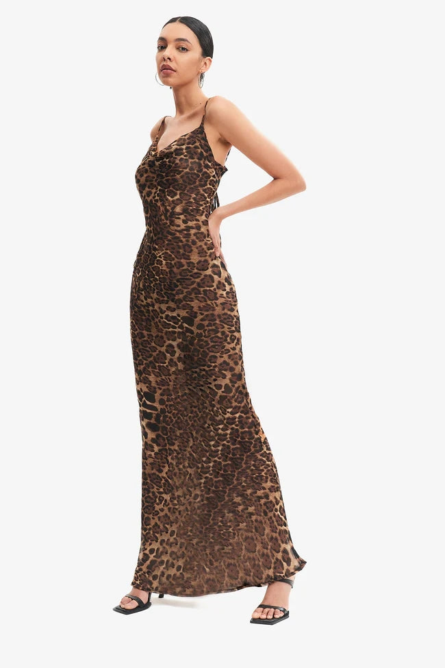 Slip Back Leopard Print Dress With Straps aclosy