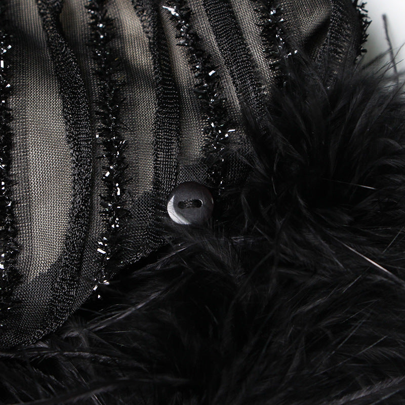 Irregular Skirt Ostrich Hair Patchwork Suit Aclosy