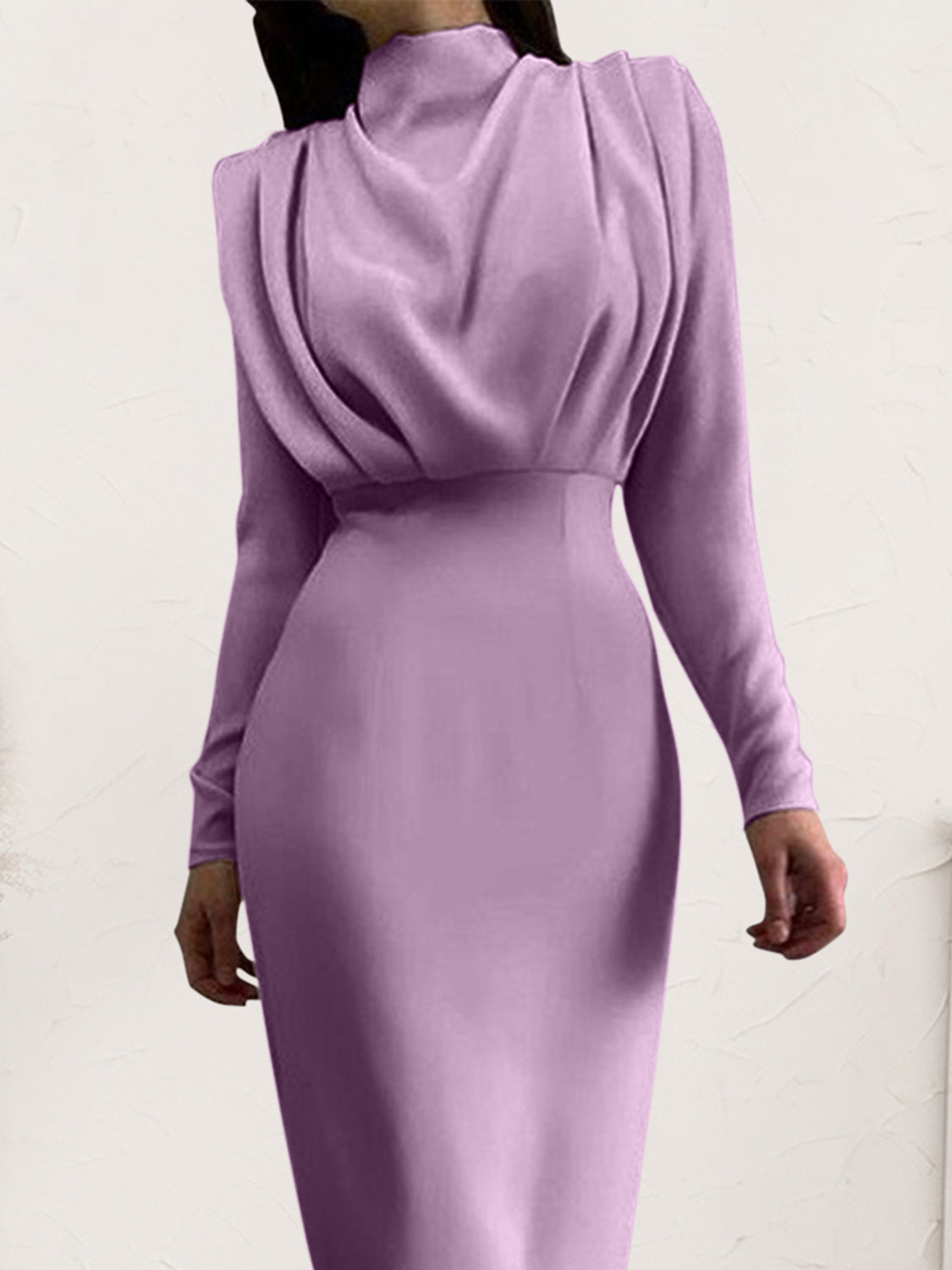 Ruched Turtleneck Long Sleeve Dress Trendsi