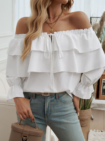 Devine Off-Shoulder Flounce Sleeve Blouse Trendsi