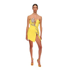 Women's Tube Top Net Yarn Flowers Rhinestone Dress Aclosy