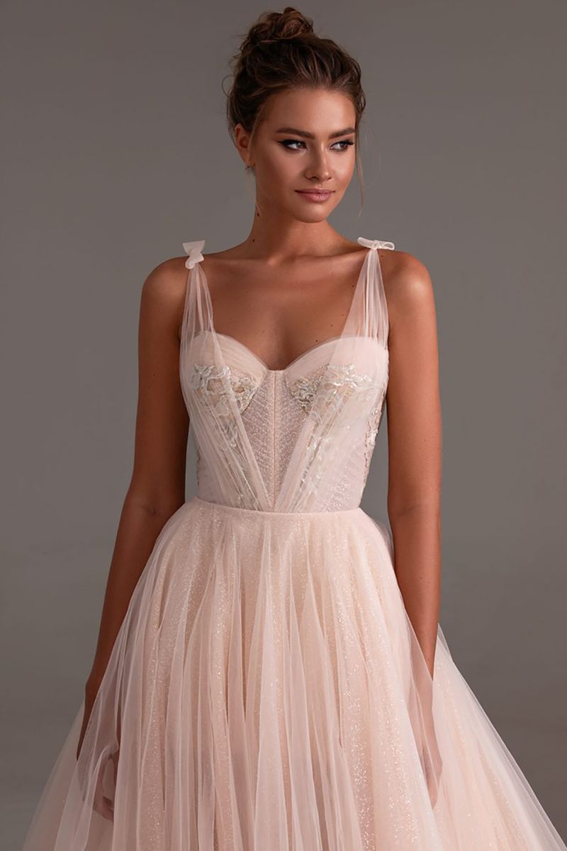 Champagne Colored Wedding Dress With Straps Aclosy