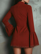 Vintage Style Lace Patchwork Long Sleeve Mini Dress