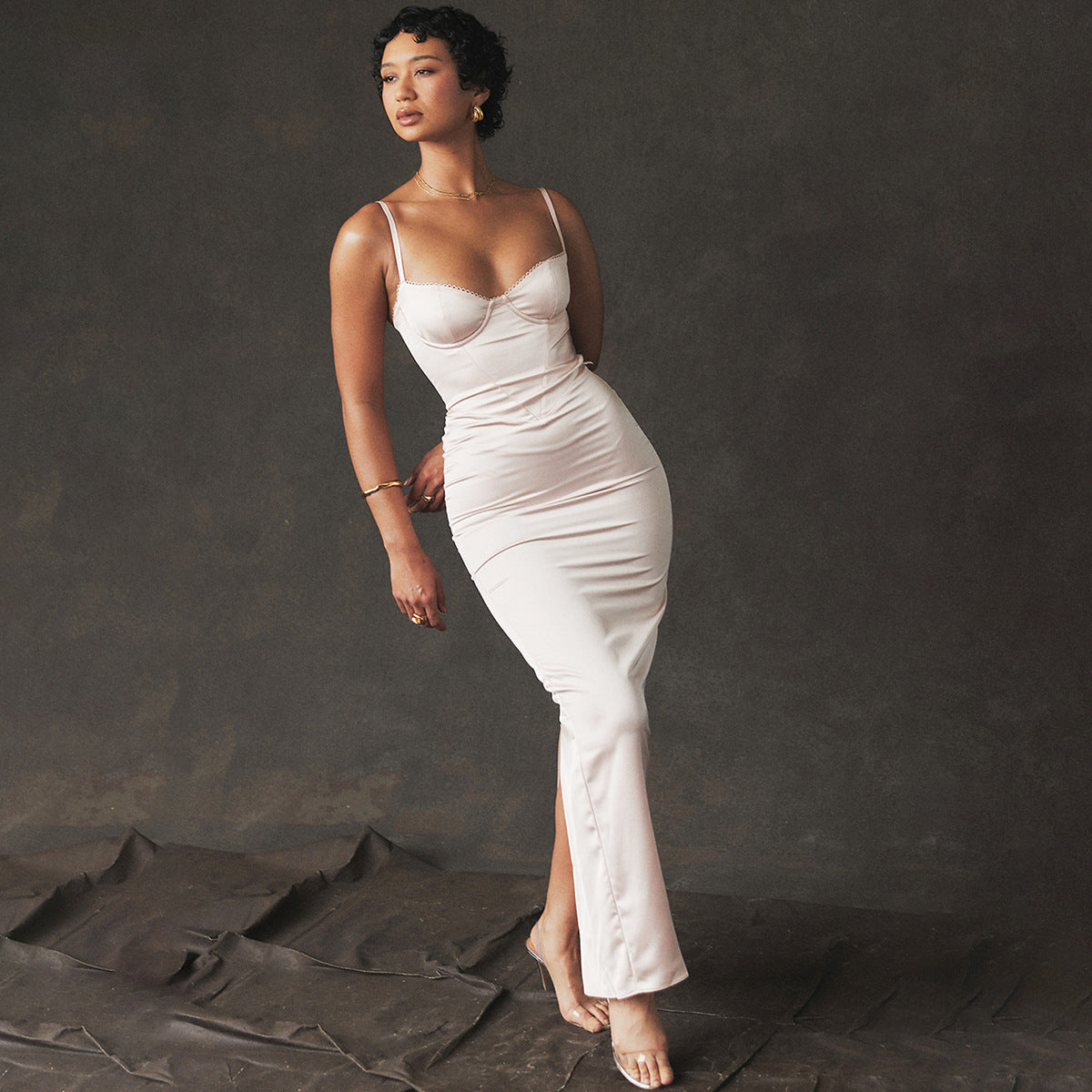 Sexy Suspender Dress Slim Fit Slit Elegant Evening Dress Aclosy