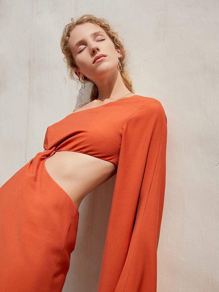 Asymmetric Knotted Slant Shoulder Resort Dress Aclosy